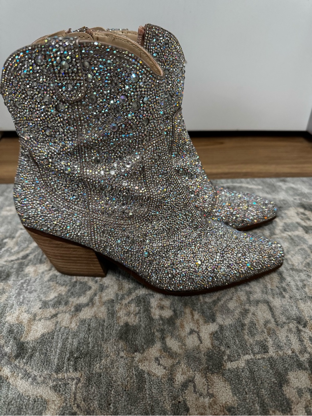 Betsey Johnson Diva Glitter Crystal Embellished Women's Ankle Boot - Silver